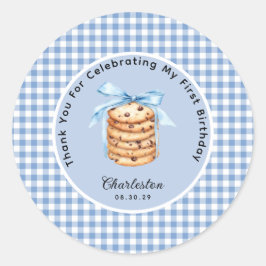 Adesivo Redondo Um Smart Cookie Boys Primeiro Aniversário Obrigado