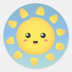 Adesivo Redondo Um sol fofo e feliz que brilha intensamente ao red