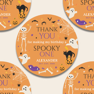 Adesivo Redondo Um Spooky Halloween 1º Aniversário Obrigado Laranj
