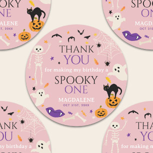 Adesivo Redondo Um Spooky Halloween 1º Aniversário Obrigado Rosa