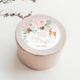 Adesivo Redondo Um veado de inverno borrado rosa 1rua de aniversár