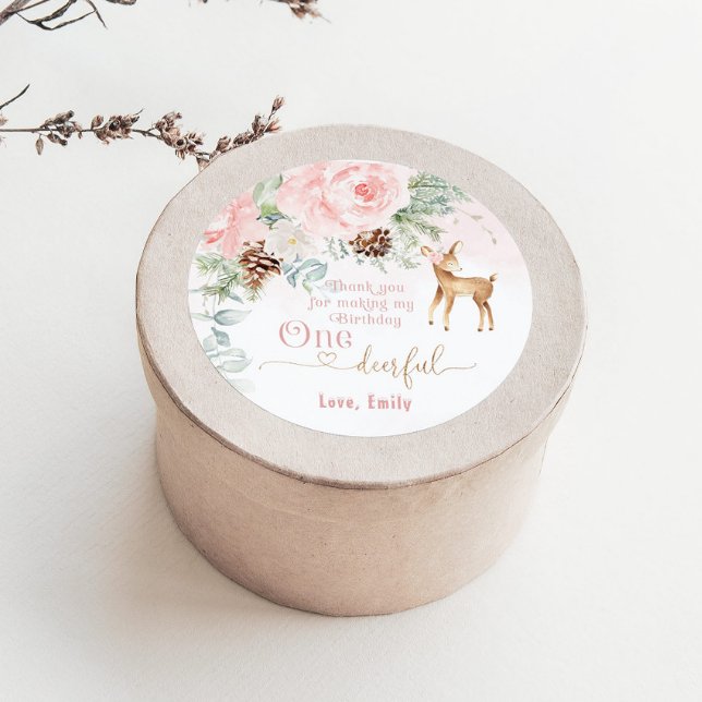 Adesivo Redondo Um veado de inverno borrado rosa 1rua de aniversár (Criador carregado)