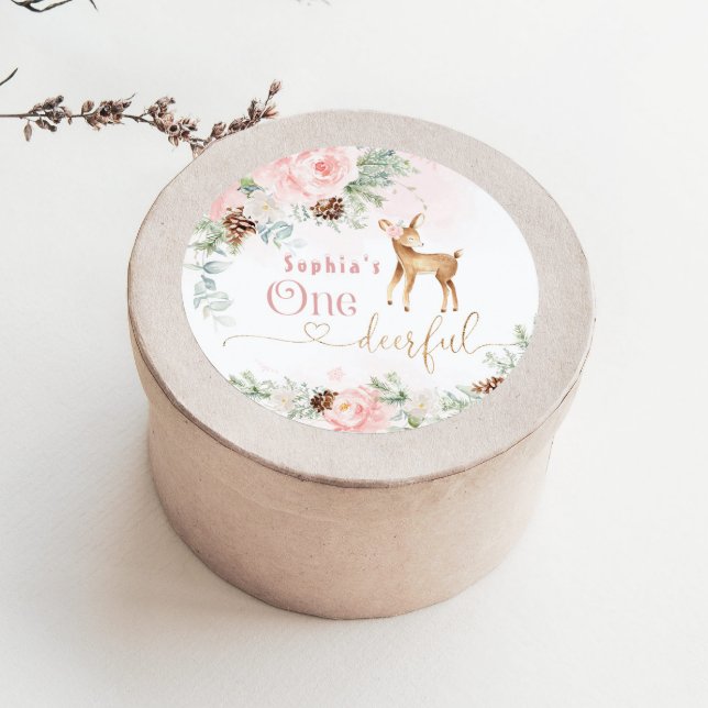 Adesivo Redondo Um veado, rosado, rosado, aniversário de 1rua (Criador carregado)