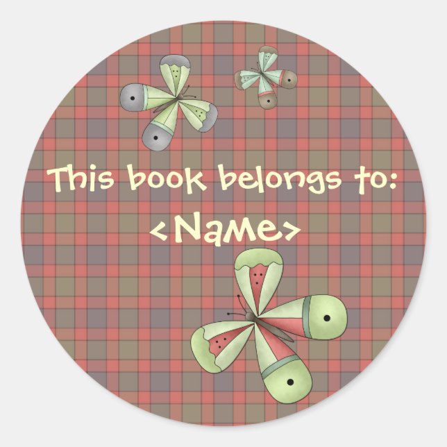 Adesivo Redondo Um Vinheta De Livro De Borboletas De Jardim Do Paí (Frente)