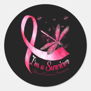 Adesivo Redondo Uma Consciência do Cancer de Dragonfly Sobrevivent