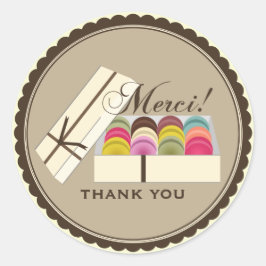 Adesivo Redondo Uma Dúzia De Macarons Franceses Merci Obrigado