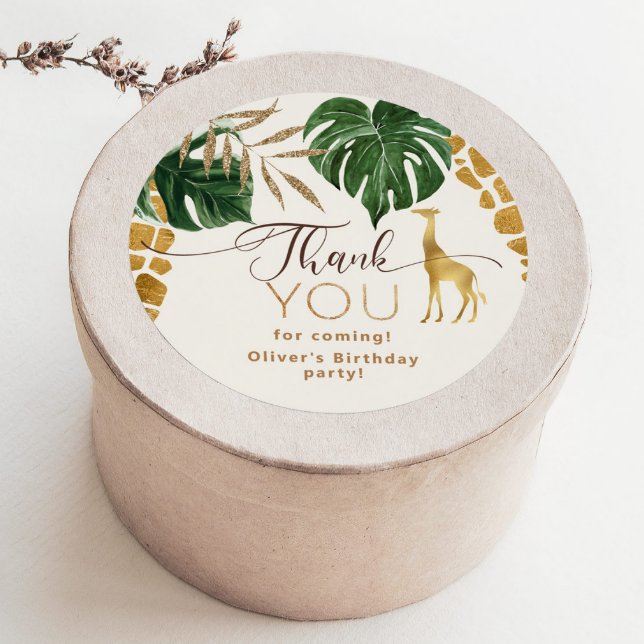 Adesivo Redondo Uma fêmea Safari selvagem, girafa Aniversário Obri (Criador carregado)