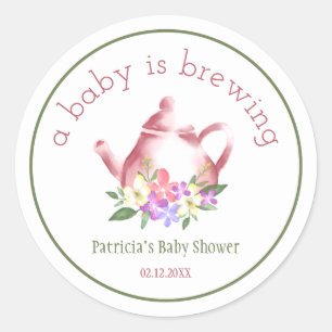 Adesivo Redondo Uma festa de chá floral baby shower está sendo pre