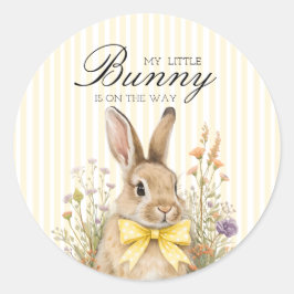 Adesivo Redondo Uma fofa pequena Chuva de Bebê Bunny Floral Laço A