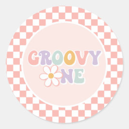 Adesivo Redondo Uma garota da Groovy, Pink Daisy Checker