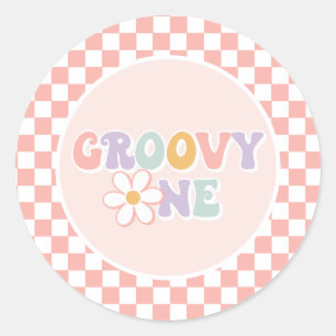 Adesivo Redondo Uma garota da Groovy, Pink Daisy Checker
