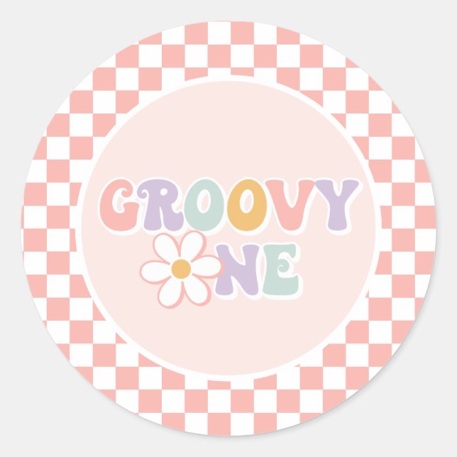 Adesivo Redondo Uma garota da Groovy, Pink Daisy Checker (Frente)