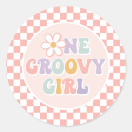 Adesivo Redondo Uma garota da Groovy, Pink Daisy Checker