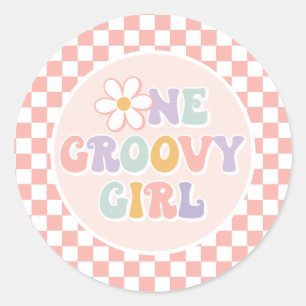 Adesivo Redondo Uma garota da Groovy, Pink Daisy Checker