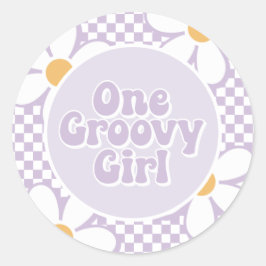 Adesivo Redondo Uma Garota Groovy Roxa Dália Xadrez