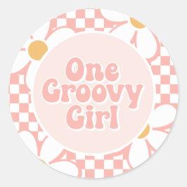 Adesivo Redondo Uma garota muito fixe Pink Daisy Checker