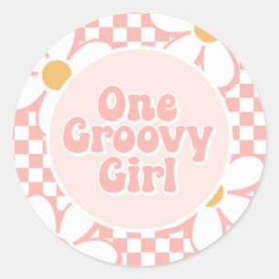 Adesivo Redondo Uma garota muito fixe Pink Daisy Checker
