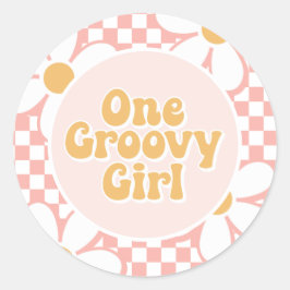 Adesivo Redondo Uma garota muito fixe Pink Daisy Checker