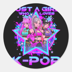 Adesivo Redondo Uma garota que ama k-pop garotas crianças k-pop an