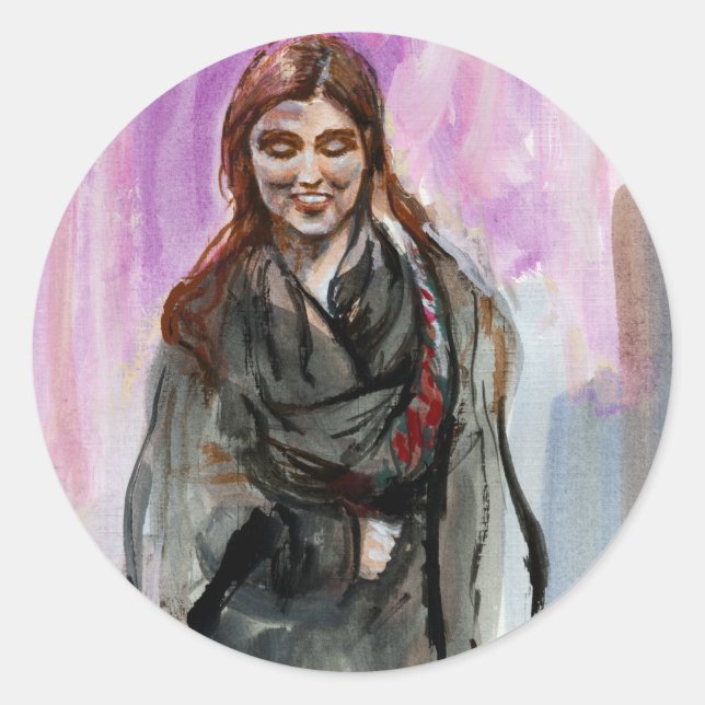 Adesivo Redondo Uma garota sorridente de preto (Frente)