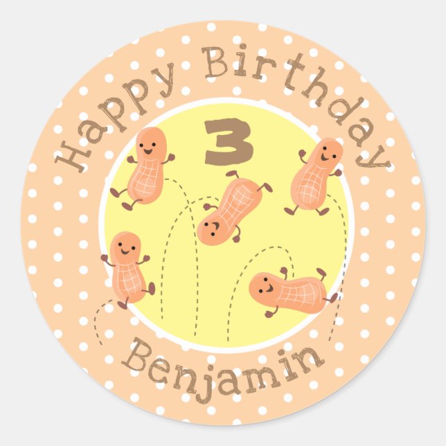 Adesivo Redondo Uma ilustração de desenho animado de amendoins de  (Frente)