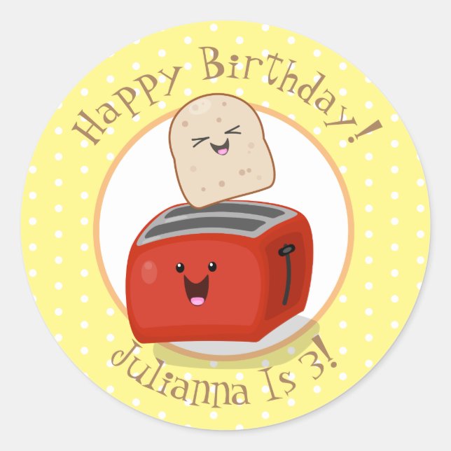 Adesivo Redondo Uma ilustração de desenho animado em torradeira de (Frente)