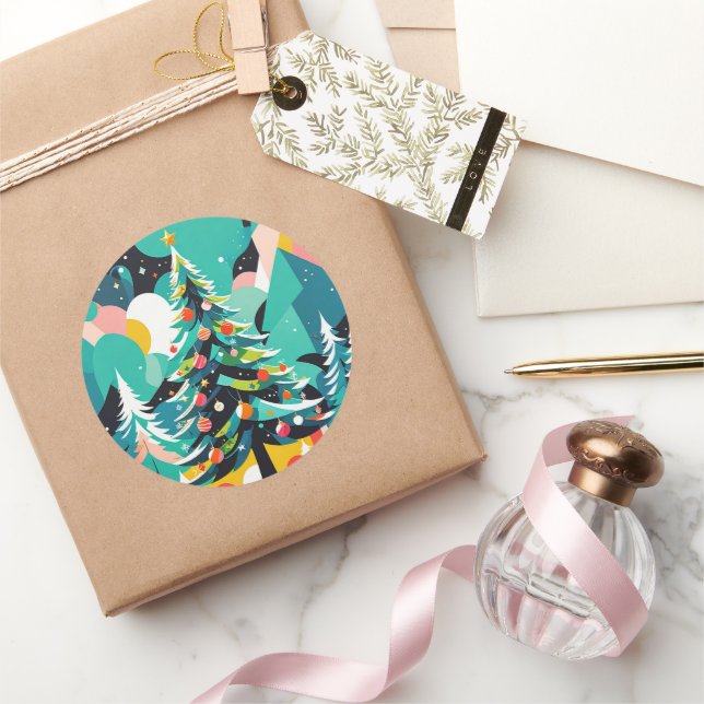 Adesivo Redondo Uma ilustração moderna da árvore de natal 1 - Stic (Presentear)