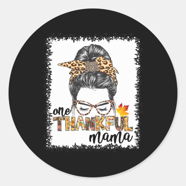 Adesivo Redondo Uma Mãe Feliz Caiu Mensageira, Bun, Dia de Ação de (Frente)