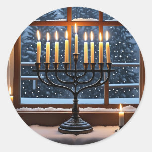 Adesivo Redondo Uma Noite de Inverno de Hanukkah