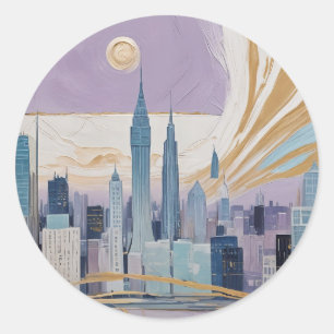 Adesivo Redondo Uma Paisagem Urbana Lunar