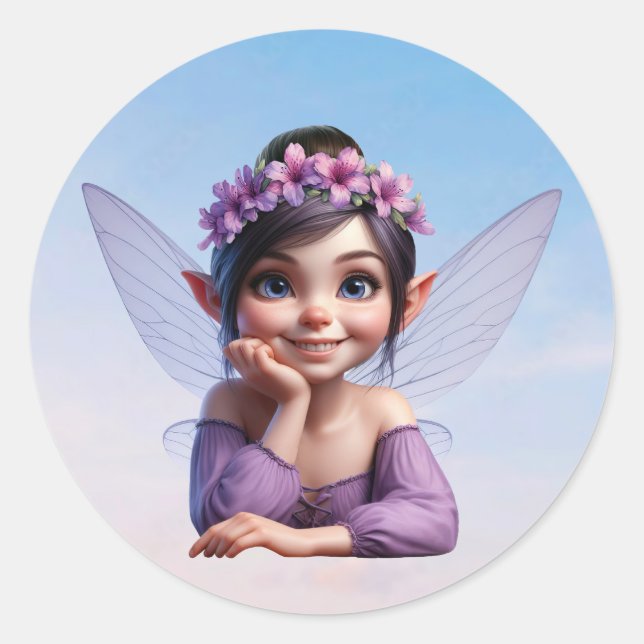 Adesivo Redondo Uma pequena fada mágica posando para a câmera (Frente)