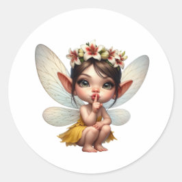 Adesivo Redondo Uma pequena fada mágica se agachando