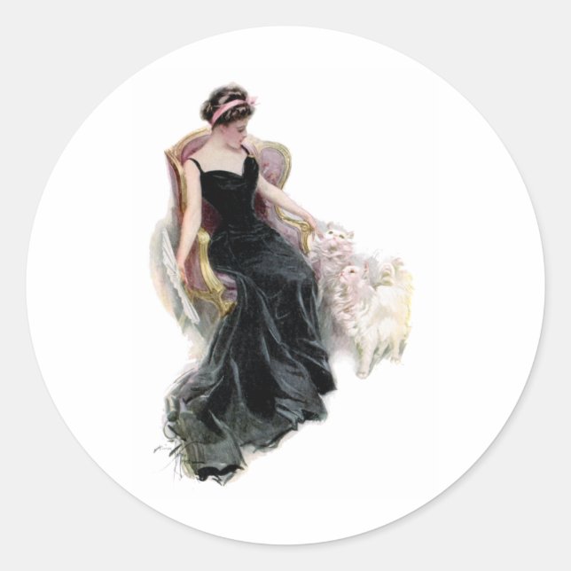 Adesivo Redondo Uma Senhora e Seus Gatos (Frente)