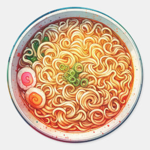 Adesivo Redondo Uma tigela de Ramen Noodles