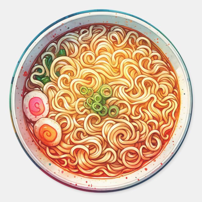 Adesivo Redondo Uma tigela de Ramen Noodles (Frente)