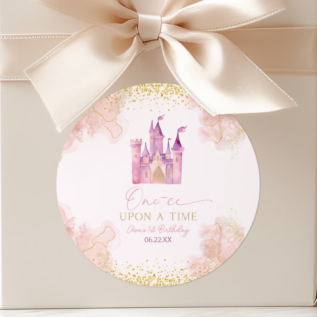 Adesivo Redondo Uma Vez Em Uma Festa De primeiro aniversario Da Pr (Criador carregado)