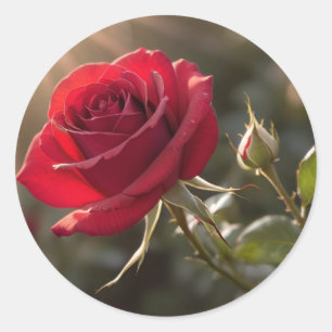 Adesivo Redondo Uma vibrante rosa vermelha, simbolizando amor e pa