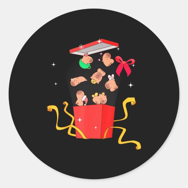 Adesivo Redondo Unboxing Blind Box Capybara Pyjama Ugly Christmas  (Frente)