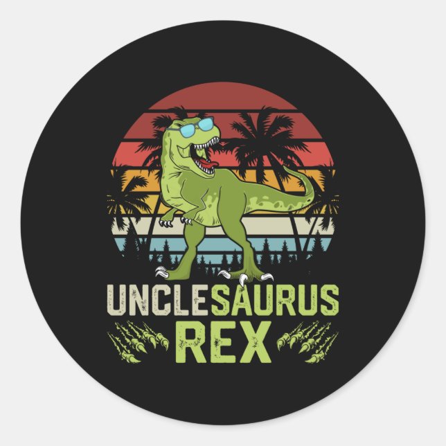 Adesivo Redondo Unclesarurus Rex | Design de Dinossauro Legal (Frente)
