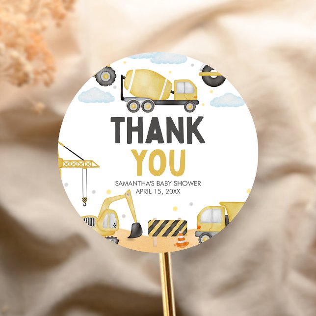 Adesivo Redondo Under Construction Baby Shower (Caution Baby Under Construction Baby Shower Sticker)