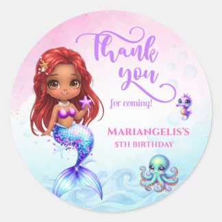 Adesivo Redondo Under the sea - Afro Mermaid Birthday
