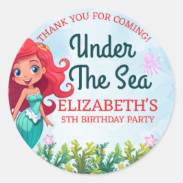 Adesivo Redondo Under the sea Cute Mermaid Birthday Girl