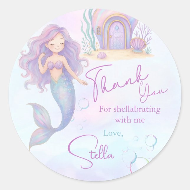 Adesivo Redondo Under the Sea Mermaid Sea Purple Girl 1st Birthday (Frente)