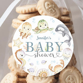 Adesivo Redondo Under The Sea Ocean Baby Shower Gender Neutral