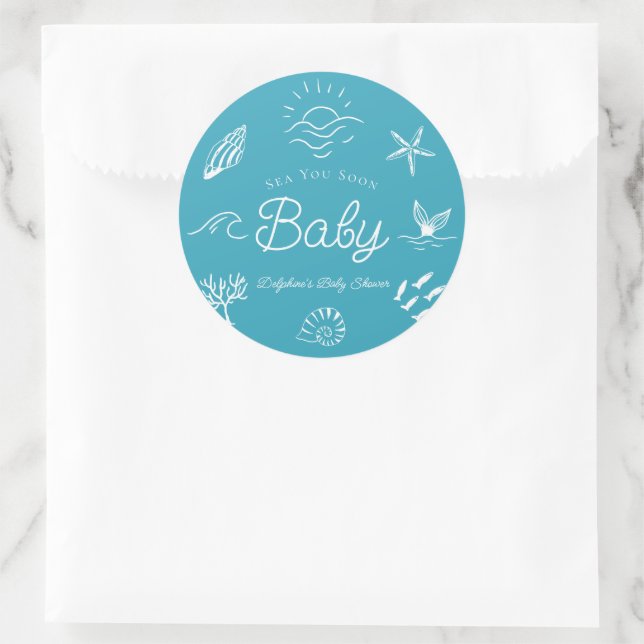 Adesivo Redondo Under the Sea You Soon Blue Boy Baby Shower (Bolsa)