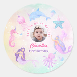 Adesivo Redondo Undersea Mermaid Girl 1st Birthday Party