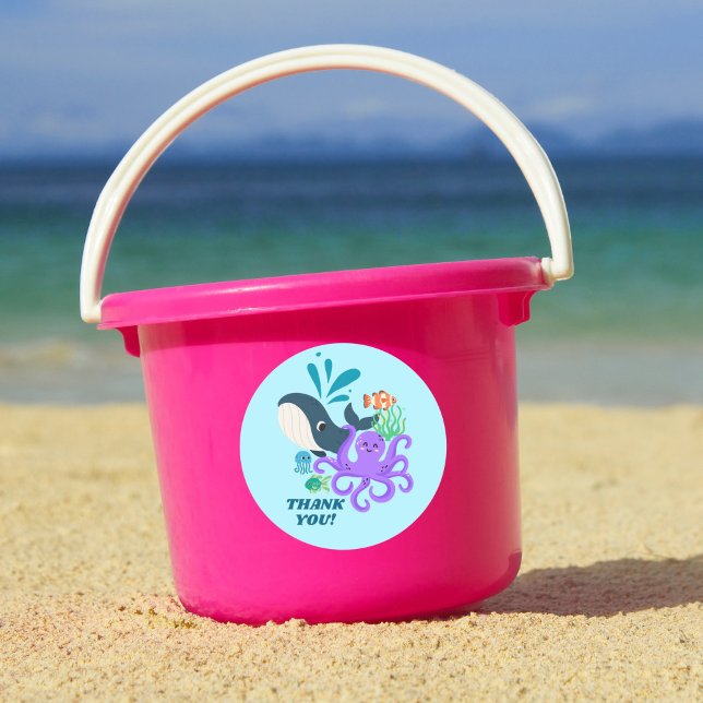 Adesivo Redondo Underwater Friends Party Child Birthday (Criador carregado)