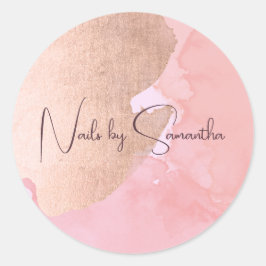 Adesivo Redondo Unhas de aquarela rosa