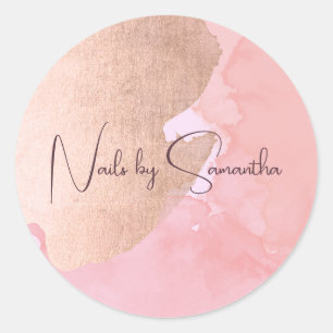 Adesivo Redondo Unhas de aquarela rosa