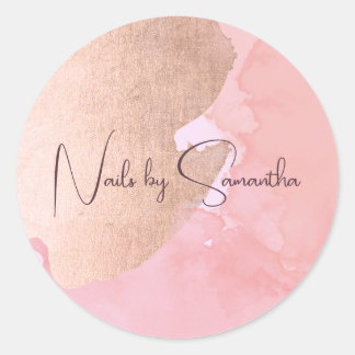 Adesivo Redondo Unhas de aquarela rosa